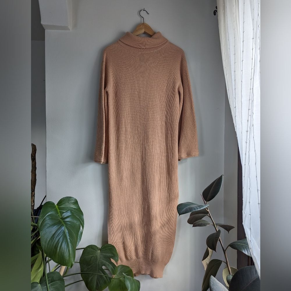 Nanushka Canaan Merino Cashmere Apricot Rib Knit Turtleneck Sweater Dress - Picture 10 of 16